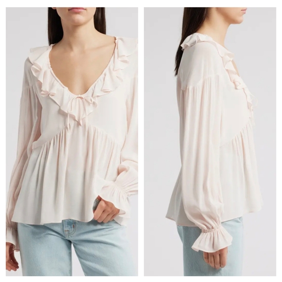 Reformation WYN Ruffled Cream Blouse Sz 10 - Picture 8 of 8